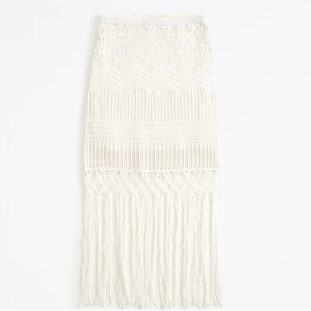Abercrombie & Fitch White Crochet Pencil Skirt with Fringe - Picture 3 of 4
